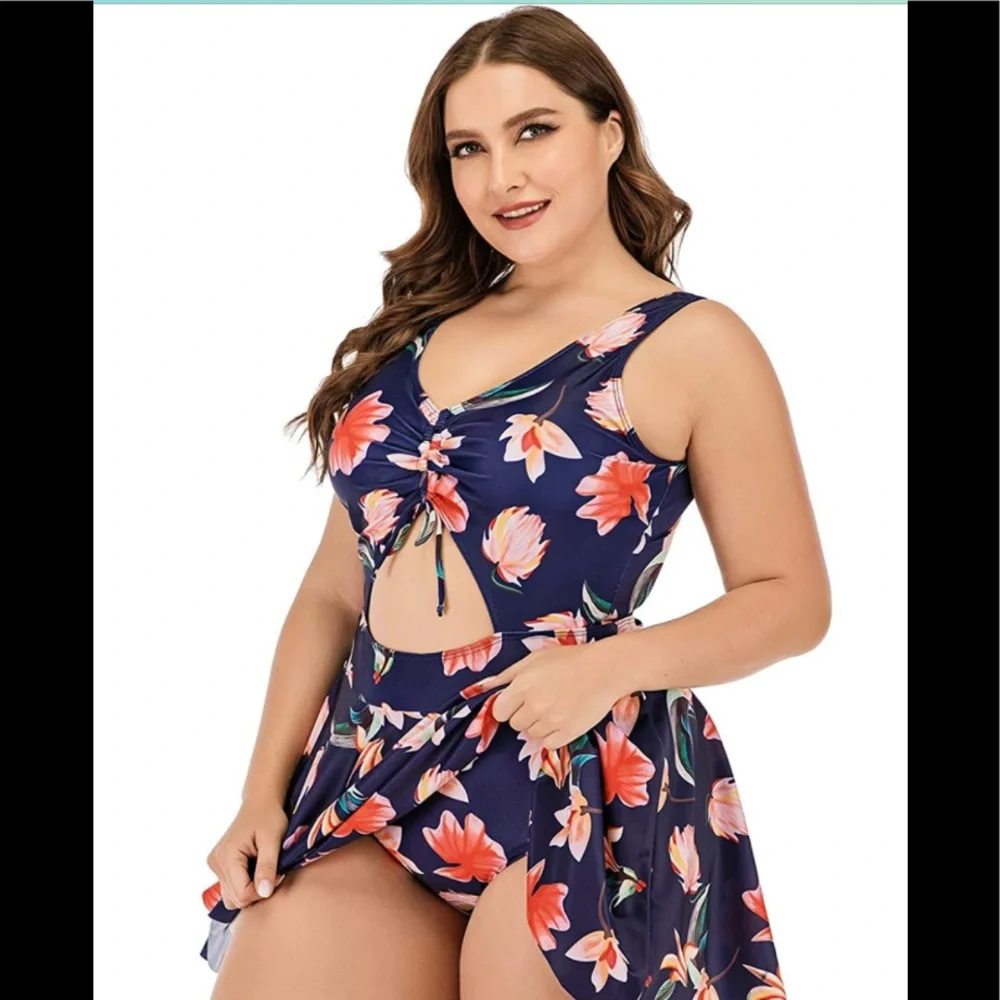 ESPRLIA Floral Print Halter Swimwear One Piece Pin up Tankini Swimwear 2XLT - Picture 1 of 6